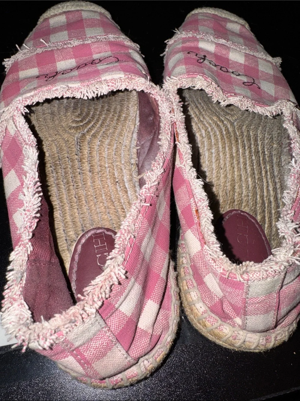 Coach Pink Gingham Espadrille Flats with Embroidered Logo